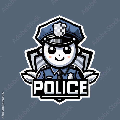 Cartoon Mascot Police Character Vector Art with Cute Modern Avatar Standing Patrol Officer Holding Badge Friendly Smiling Pose for Security Guard Hero Cop Job Design Community Enforcement Illustration