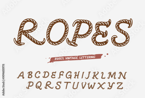 Rope alphabet vector font. stylized alphabet font vector
