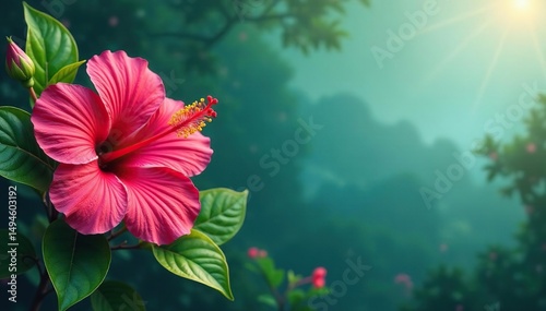Bold vibrant hibiscus & tropical foliage, endless design, hawaii, print