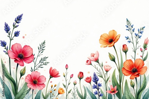 Delicate watercolor wildflowers, repeating design , art, repeating