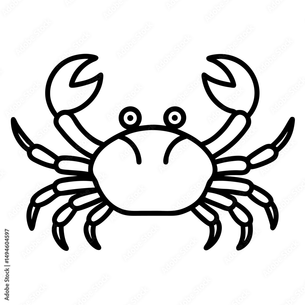 Fototapeta premium Crab line art black icon on white background.