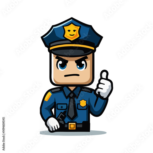 Cute Mascot Police Character Vector Illustration of Law Enforcement Officer in Uniform with Badge and Cap Smiling Friendly Avatar for Patrol Security Guard Professional Job Cop Icon Design
