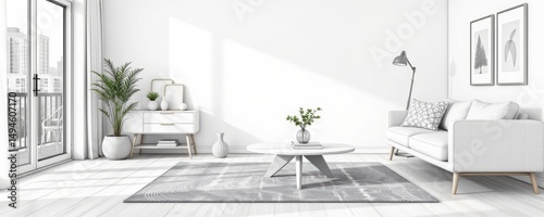 Modern Minimalist White Living Room with City View
