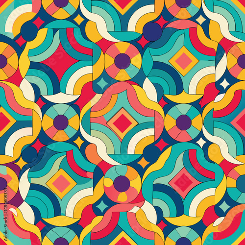 Abstract geometric pattern of farm food. Stylized poster with fruit and vegetables. Agriculture plants in cubism style. Contemporary art of healthy, natural, organic products. Flat vector