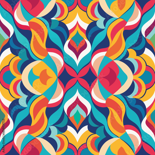 Abstract geometric pattern of farm food. Stylized poster with fruit and vegetables. Agriculture plants in cubism style. Contemporary art of healthy, natural, organic products. Flat vector