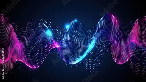 Abstract wave design with glowing particles.