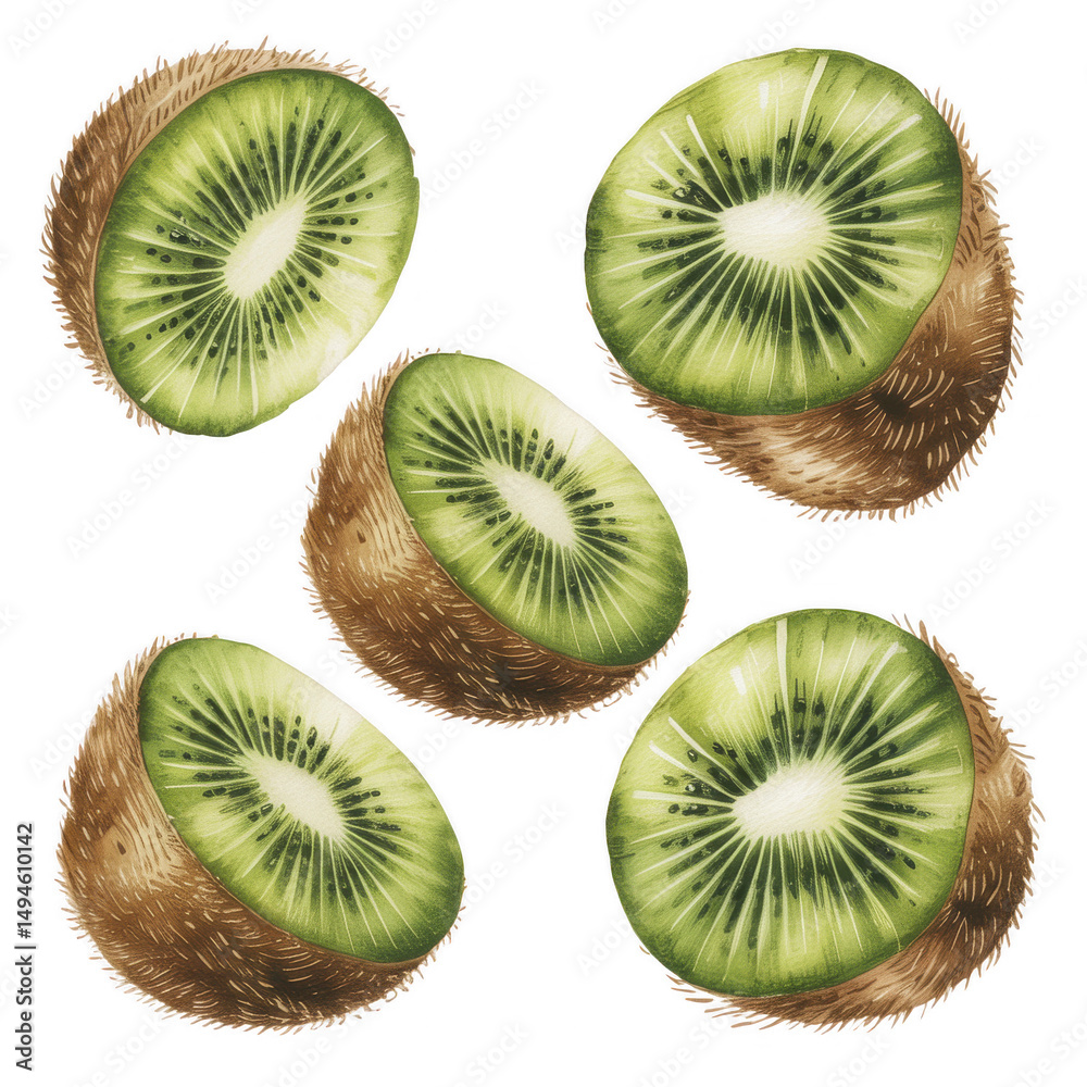Fototapeta premium Kiwi Fruit Slices Watercolor