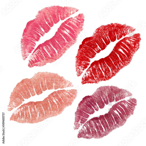 kissing lipstick marks isolated on transparent background