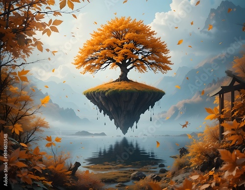 Stunning Floating Autumn Tree Landscape Art Print