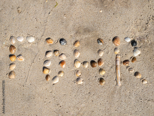 Name of Island Föhr formed with mussels on the sand