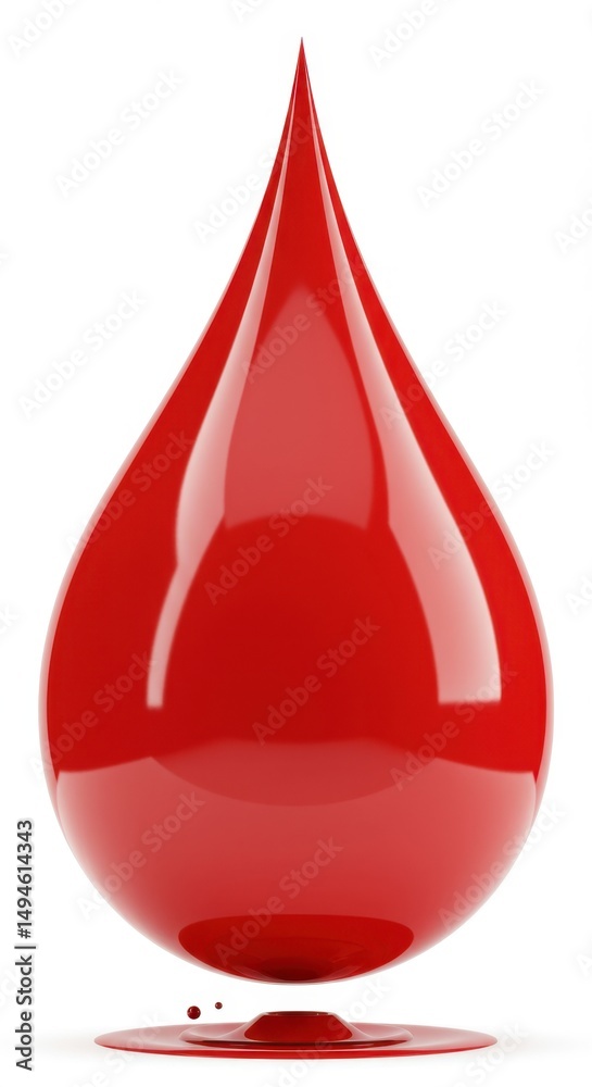 A Single Drop of Vivid Red Liquid Isolated on White Background: A Study in Shape and Color A Single Drop of Vivid Red Liquid Isolated on White Background: A Study in Shape and Color