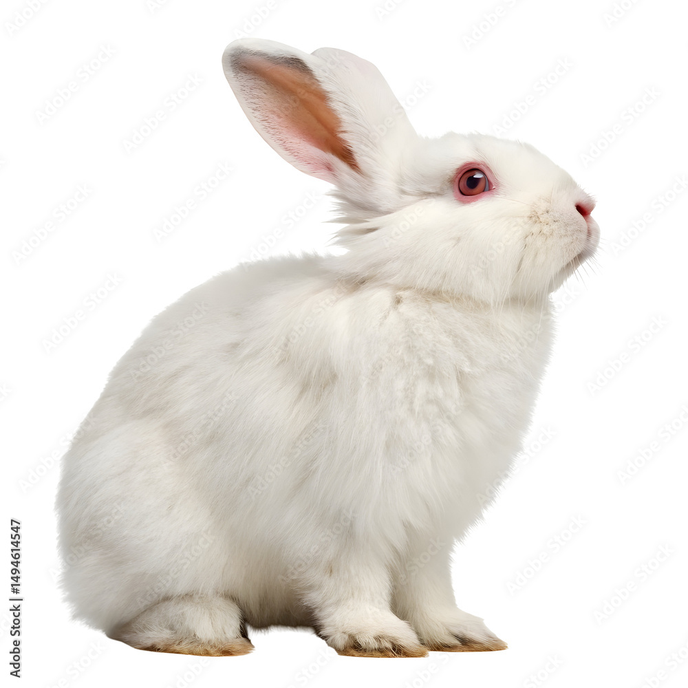 Obraz premium Cute White Rabbit Sitting Fluffy Bunny Adorable Pet Animal Farm Animal