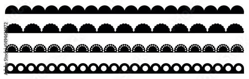 Collection of cute Scallop Border Silhouette. Bold Decorative Edge Designs for Paper Cutting and Craft Projects. Vector illustration isolated on clear background.