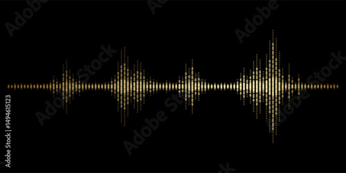 Abstract sound wave stripe lines gold light equalizer isolated on black background. Vector illustration in concept music, sound, technology