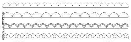 Line Art Scallop Border Set. Minimal Decorative Edge Line Art for Laser Cutting, Crafting, and Design Projects. Vector illustration isolated on clear background.
