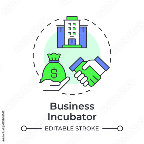 Business incubator multi color concept icon. Partnership, agreement. Investment strategy. Round shape line illustration. Abstract idea. Graphic design. Easy to use in infographic, brochure