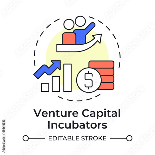 Venture capital incubators multi color concept icon. Money investment. Business growth. Round shape line illustration. Abstract idea. Graphic design. Easy to use in infographic, brochure