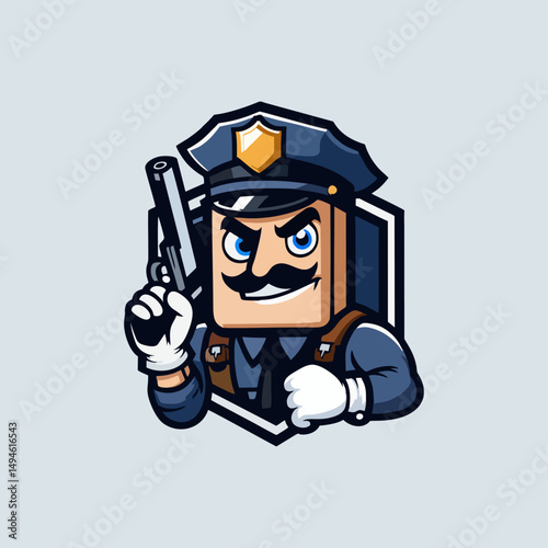 Cartoon Mascot Police Officer Character Vector Illustration with Uniform Badge Hat Saluting Pose for Logo Emblem Community Security Hero Avatar Brave Cop Patrol Identity Law Enforcement Clipart