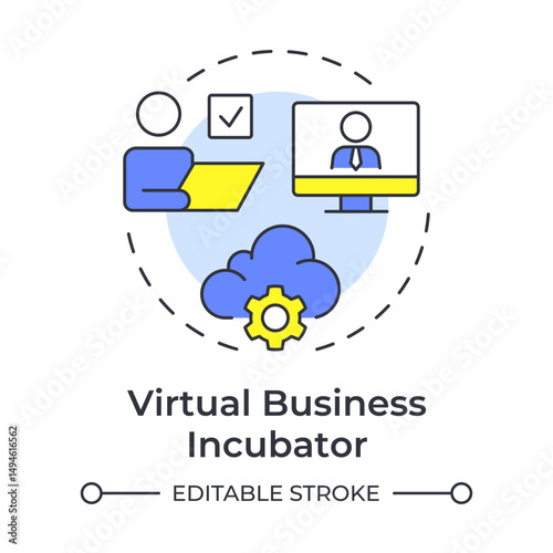 Virtual business incubators multi color concept icon. Remote support, cloud technology. Round shape line illustration. Abstract idea. Graphic design. Easy to use in infographic, brochure