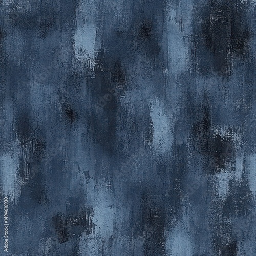 Abstract seamless texture of layered, textured brushstrokes in varying shades of blue, creating a mottled, slightly distressed effect