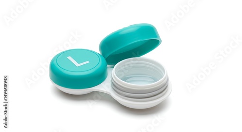 Teal and White Contact Lens Case with Open Lid on White Background