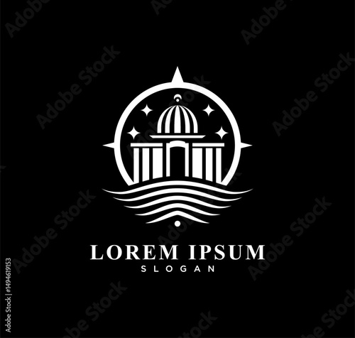 Law Firm logo design with greek pillar icon vector. courthouse, capitol dome building architecture logo template for business company