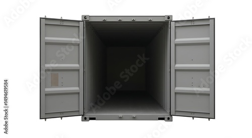Open Shipping Container Interior, Isolated on White, Empty and Ready.