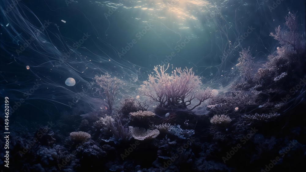 Fototapeta premium Ocean Depths Coral Reefs and the Threat of Plastic Pollution