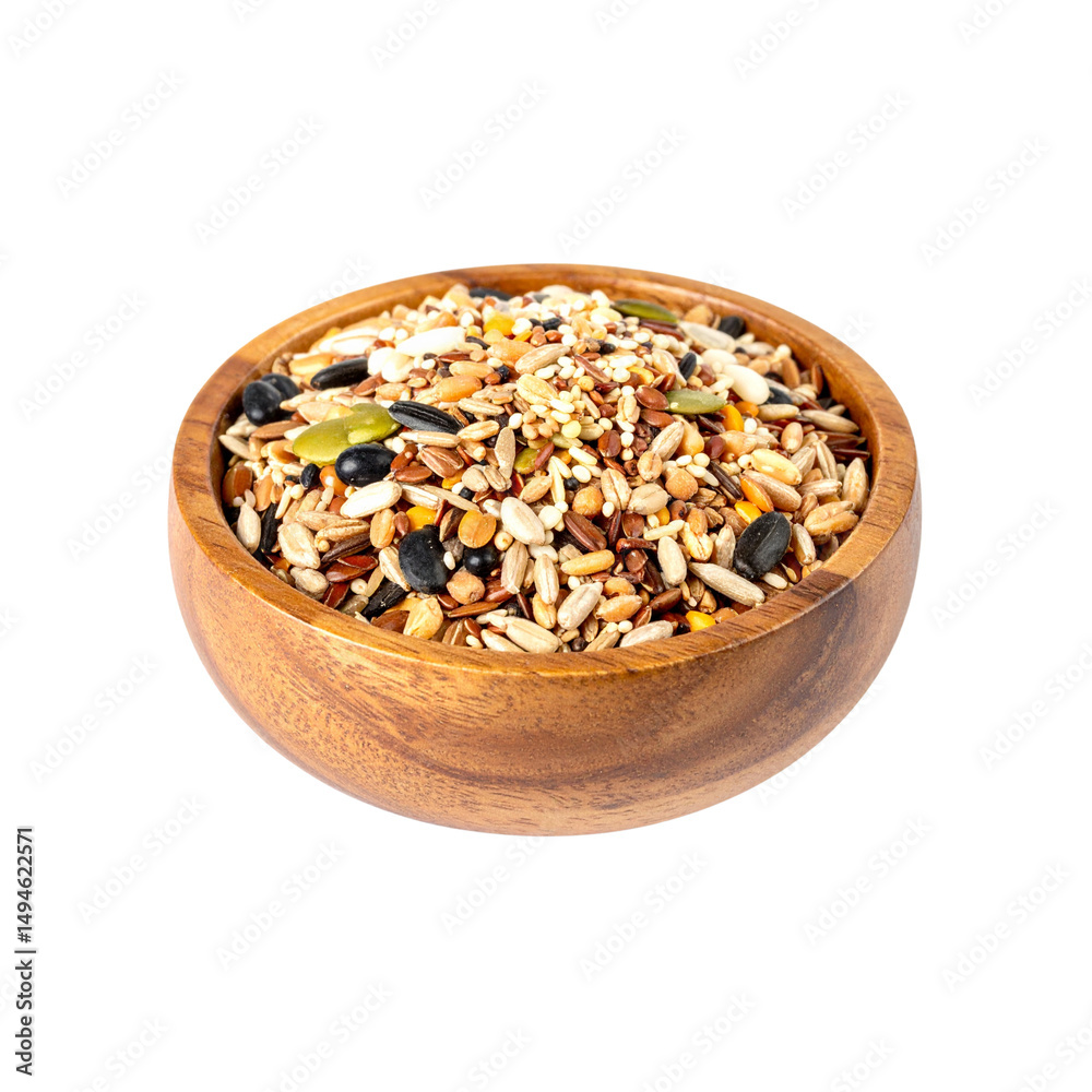 A healthy breakfast bowl with organic muesli, oat flakes, and dried fruit is an isolated meal A healthy breakfast bowl with organic muesli, oat flakes, and dried fruit is an isolated meal
