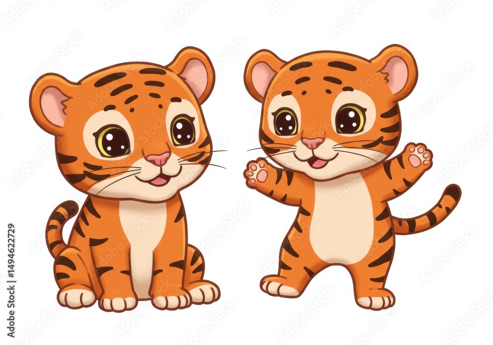 Cartoon Tiger Cubs Illustration Two Cute Animal Characters Cartoon Tiger Cubs Illustration Two Cute Animal Characters