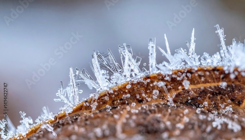 Frosty crystals forming on a leaf nature close-up outdoor winter scene macro photography natural beauty photo