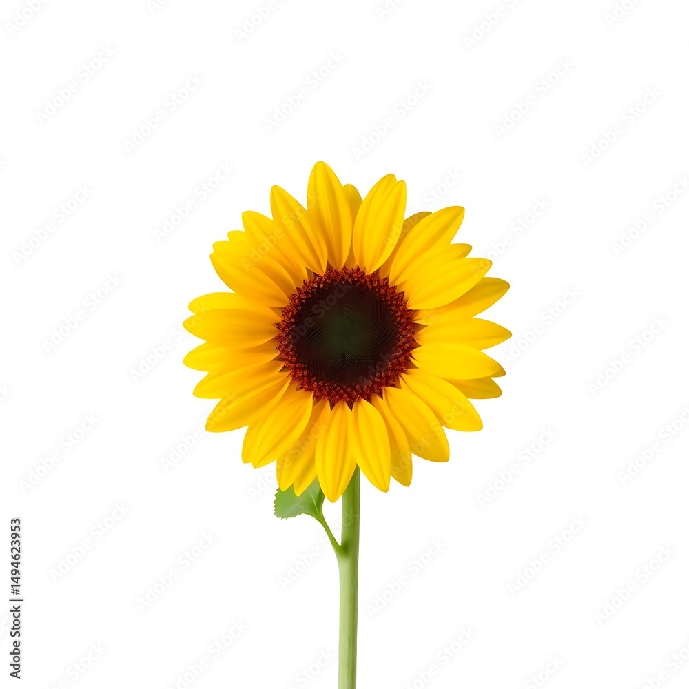 Obraz premium A hand-painted watercolor illustration of a sunflower, isolated on white, with soft blending and subtle shading in the petals and leaves
