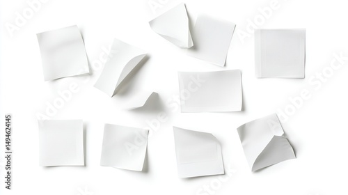 Wallpaper Mural Multiple blank white adhesive notes scattered on a clean white background, some slightly curled, suggesting movement or recent detachment Torontodigital.ca