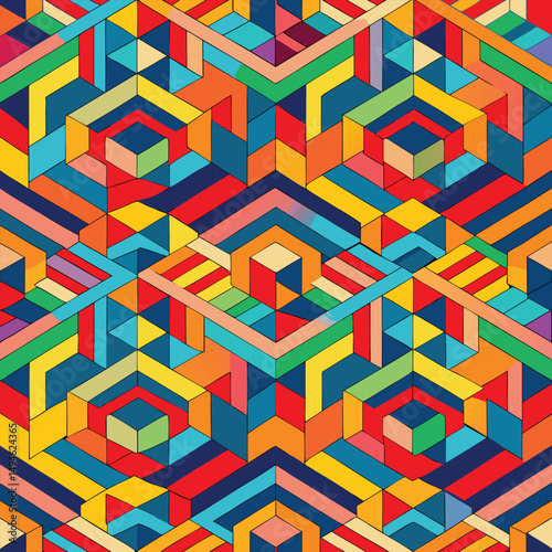 Abstract geometric pattern of farm food. Stylized poster with fruit and vegetables. Agriculture plants in cubism style. Contemporary art of healthy, natural, organic products. Flat vector
