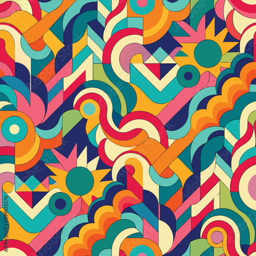 Abstract geometric pattern of farm food. Stylized poster with fruit and vegetables. Agriculture plants in cubism style. Contemporary art of healthy, natural, organic products. Flat vector