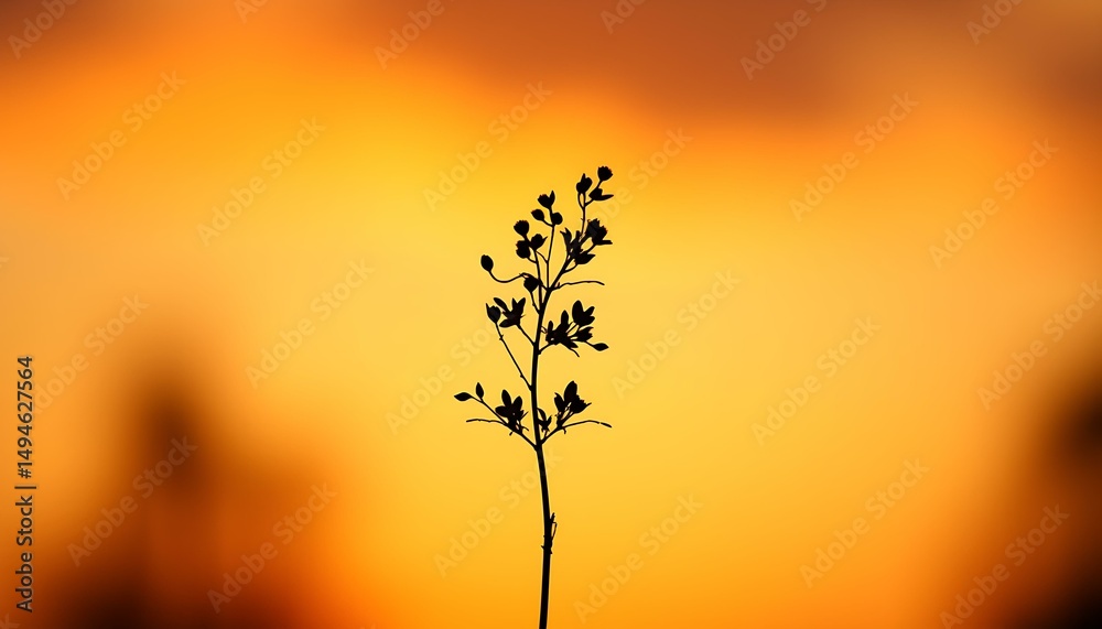 Obraz premium Plant silhouette against golden sunset background