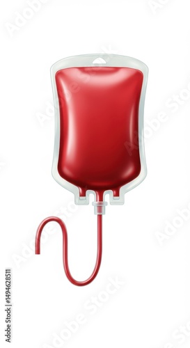 Medical Illustration of a Blood Bag Ready for Transfusion: A Detailed Visual of a Blood Collection Bag with Attached Tubing