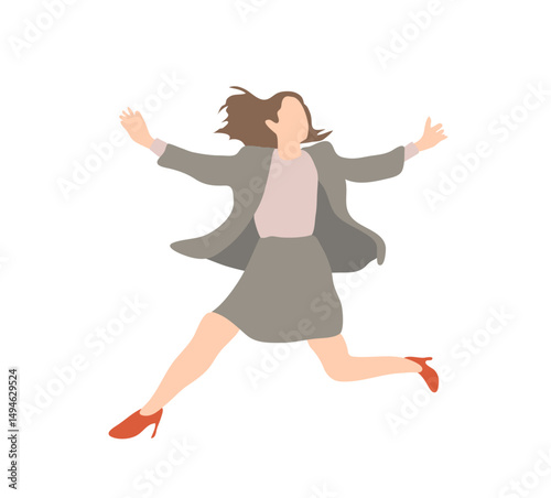 Businesswoman jumping with red heels – arms open