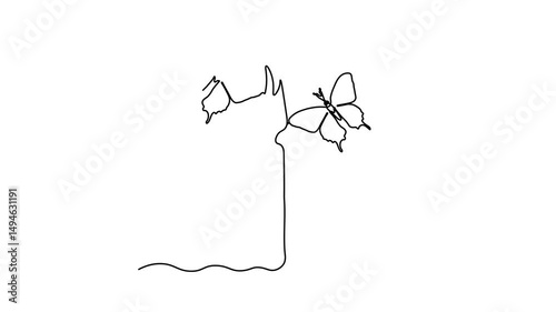 Two butterflies fly next to a candle flame, Dangerous love,  Self drawing animation one continuous line draw, logo