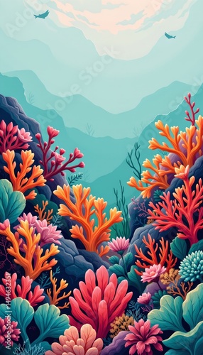 Vibrant coral reef exploration tropical ocean digital art underwater scene aerial view nature's wonders