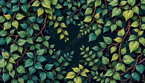 Lush jungle vines in a tropical rainforest nature scene close-up perspective vibrant greenery