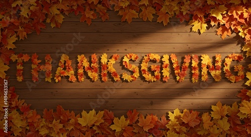 thanksgiving wallpaper created with a lot of maple leafs in brown wooden board, generated by AI