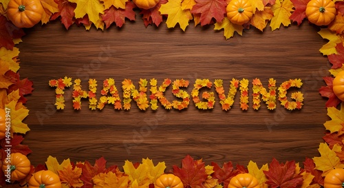 thanksgiving wallpaper created with a lot of maple leafs in brown wooden board, generated by AI