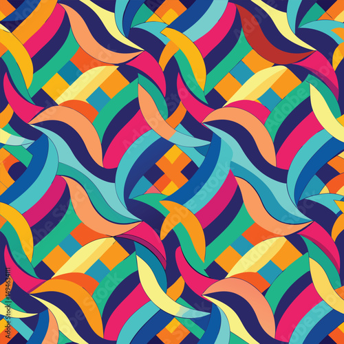 Abstract geometric pattern of farm food. Stylized poster with fruit and vegetables. Agriculture plants in cubism style. Contemporary art of healthy, natural, organic products. Flat vector