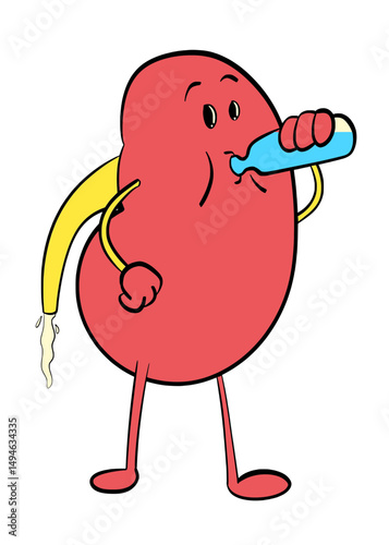 kidney drink water cartoon illustration