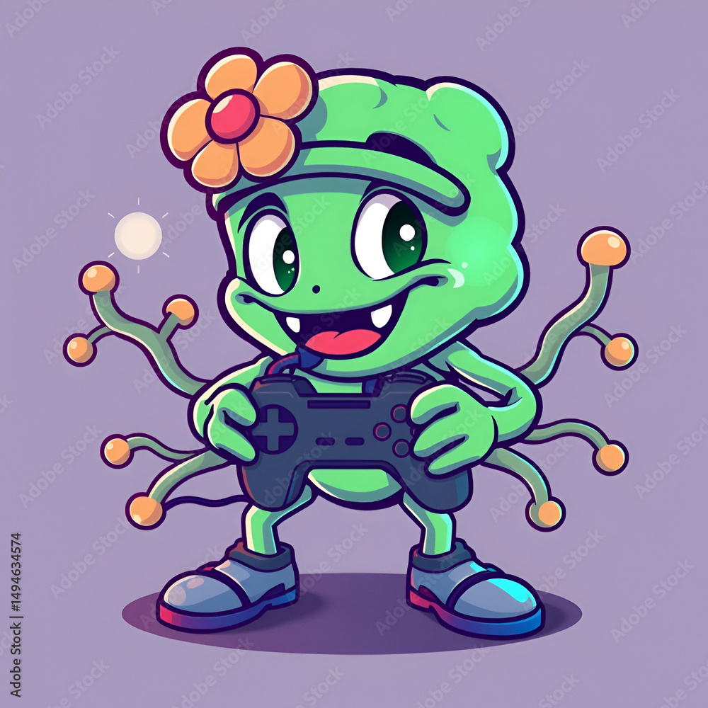 Obraz premium Mascot design style of azotobacter vinelandii gamer playing with controller