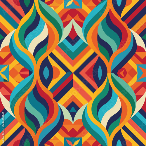 Abstract geometric pattern of farm food. Stylized poster with fruit and vegetables. Agriculture plants in cubism style. Contemporary art of healthy, natural, organic products. Flat vector