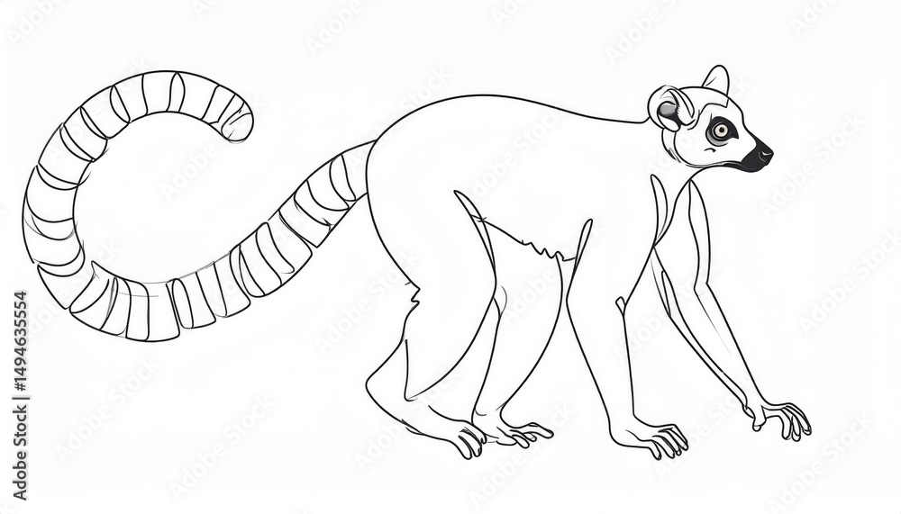 Fototapeta premium Simple line drawing of a lemur in profile view.