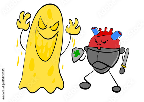 heart fight cholesterol cartoon illustration