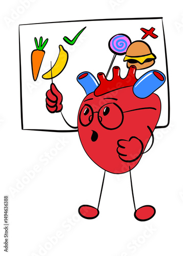 heart explain healthy food cartoon illustration